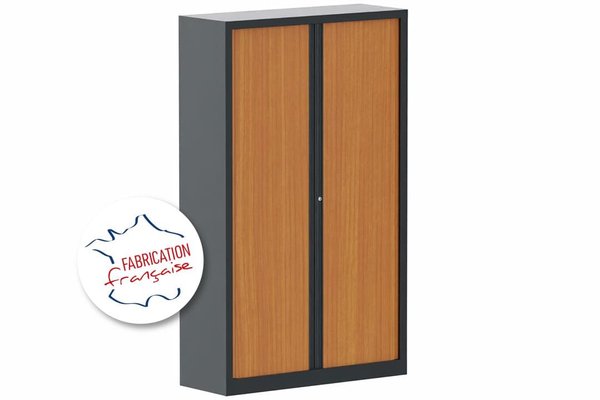 ARMOIRES A RIDEAUX - Largeur 120 cm - Armoire à rideaux grande profondeur H198xL120xP60cm 4 tablettes coffre anthracite/rideaux merisier