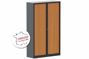 ARMOIRES A RIDEAUX - Largeur 120 cm - Armoire à rideaux grande profondeur H198xL120xP60cm 4 tablettes coffre anthracite/rideaux merisier