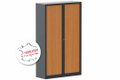 Armoire à rideaux grande profondeur H198xL120xP60cm 4 tablettes coffre anthracite/rideaux merisier