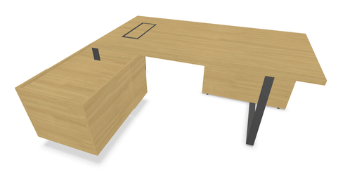 Gamme P1 - Tables de bureau - P1 Ensemble de bureau 204x150cm. crédence retour à droite. top access. avec voile de fond