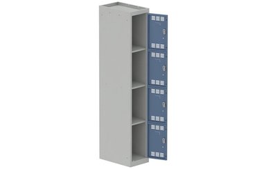 [Pas de famille] - [Pas de sous famille] - Vestiaire multicases 1 colonne L,30cm 4 cases (fermeture cadenas) H,180xL,30xP,50cm coffre gris clair/portes bleu