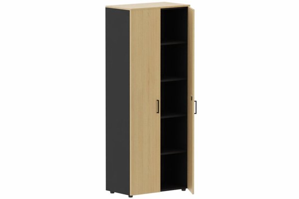 ARMOIRES PORTES BATTANTES - Mélaminés - Armoire mélamine H196xL100cm portes bois, -Finitions= Top de finition : Chêne (CE) / Corps d'armoire et tablettes : noir / Façade : Chêne (CE)