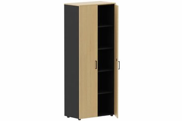 ARMOIRES PORTES BATTANTES - Mélaminés - Armoire mélamine H196xL100cm portes bois, -Finitions= Top de finition : Chêne (CE) / Corps d'armoire et tablettes : noir / Façade : Chêne (CE)