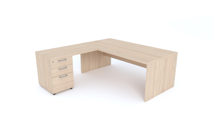 Gamme X5 - Tables de Bureau avec retour - X5- Plan Manager 180x90cm avec retour 100x60cm sur caisson hauteur bureau 3 tiroirs (encombrement 180x190cm)