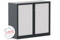Armoire à rideaux H100xL120cm 2 tablettes,  coffre anthracite / rideaux blancs