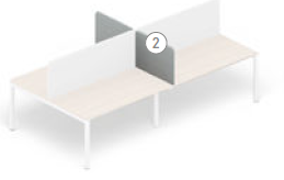 BUREAU - PACK - Kit de 2 panneaux-écrans STANDARD H.35cm - transversaux  bench L.80cm- tissu STEP  gris clair chiné- pinces  aluminium