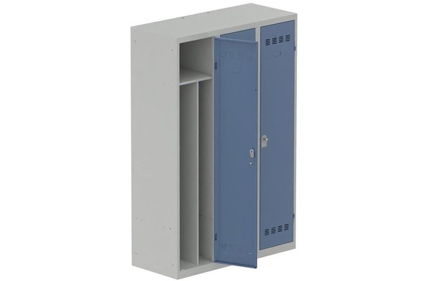 [Pas de famille] - [Pas de sous famille] - Vestiaire industrie salissante 3 portes (fermeture cadenas) H180xL120xP50cm coffre gris clair/ porte(s) bleu