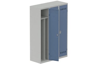 [Pas de famille] - [Pas de sous famille] - Vestiaire industrie salissante 3 portes (fermeture cadenas) H180xL120xP50cm coffre gris clair/ porte(s) bleu