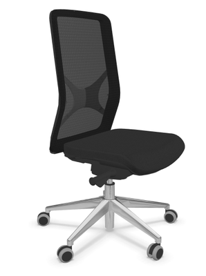 CHAISES ET TABOURETS - Table standard - EOLE-Chaise dos résille cadre noir synchrone-soutien lombaire réglable-piétement aluminium poli