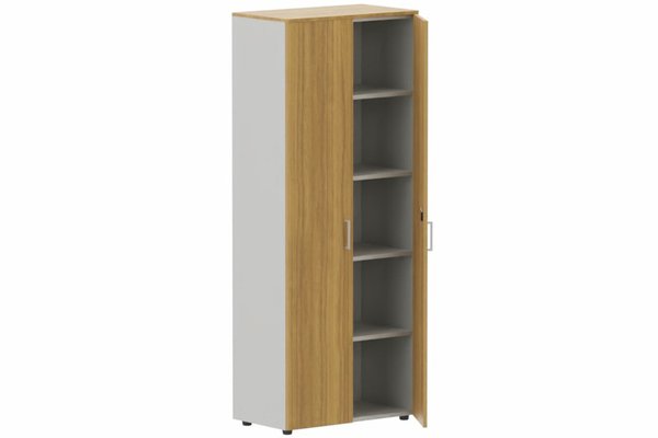 ARMOIRES PORTES BATTANTES - Mélaminés - Armoire mélamine H196xL100cm portes bois, Finitions= Top de finition : noyer / Corps d'armoire et tablettes : aluminium / façade :noyer