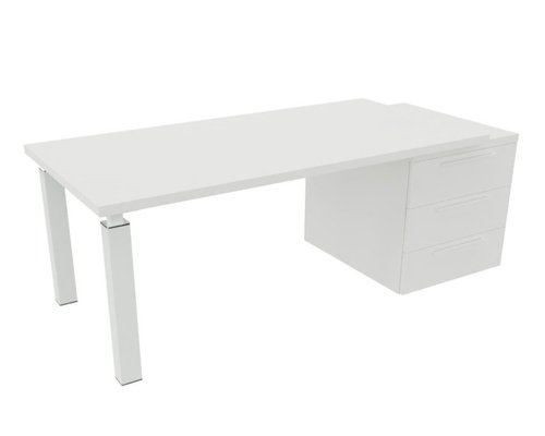 [Pas de famille] - [Pas de sous famille] - X4- Plan Manager 200x100cm + caisson XXL débordant (encombrement 226x100cm)  Plateaux : blanc /Piètements : blanc /Caisson : blanc