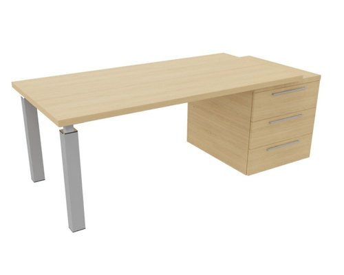 [Pas de famille] - [Pas de sous famille] - X4- Plan Manager 200x100cm + caisson XXL débordant (encombrement 226x100cm)  Plateaux : Chêne (CE) /Piètements : alu / Caisson : Chêne (CE)