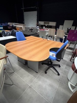 DESTOCKAGE - Bureau - Lot de 2 bureaux plateau merisier vague longueur 180 x 100 cm pieds panneaux