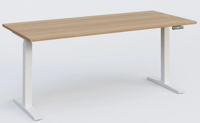 [Pas de famille] - [Pas de sous famille] - K_PRO2 Poste solo RH 70-120 cm . Plateau 200*80 épaisseur 25mm. coloris noyer, pieds blancs