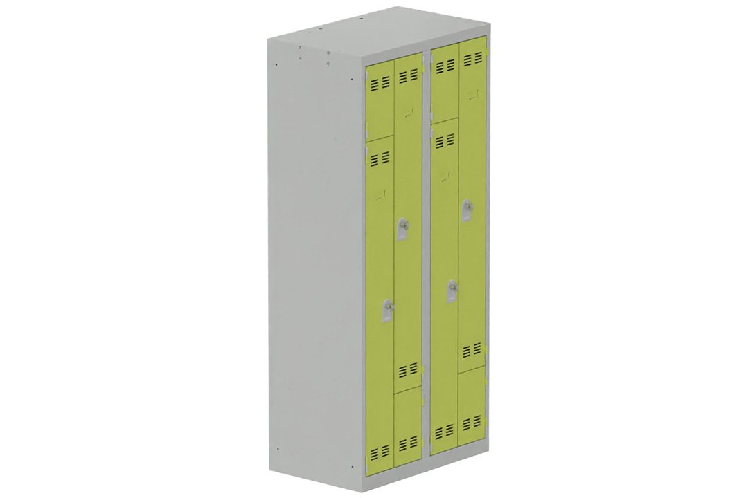 Vestiaire gain de place 2 colonnes (fermeture cadenas) H,180xL,80xP,50cm coffre gris clair/portes anis