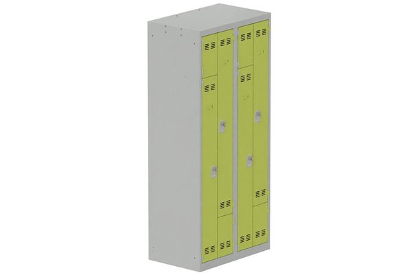 [Pas de famille] - [Pas de sous famille] - Vestiaire gain de place 2 colonnes (fermeture cadenas) H,180xL,80xP,50cm coffre gris clair/portes anis