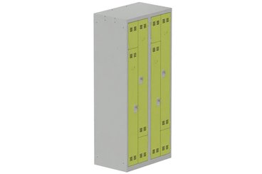 [Pas de famille] - [Pas de sous famille] - Vestiaire gain de place 2 colonnes (fermeture cadenas) H,180xL,80xP,50cm coffre gris clair/portes anis