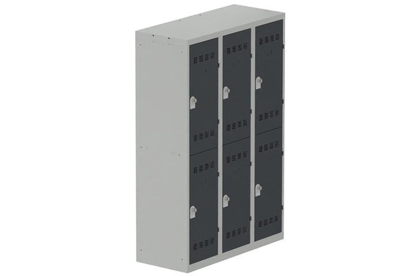 VESTIAIRES MULTICASES - 3 Colonnes - Vestiaire multicases, 3 colonnes L.120cm/6 cases, coffre gris clair/portes anthracite