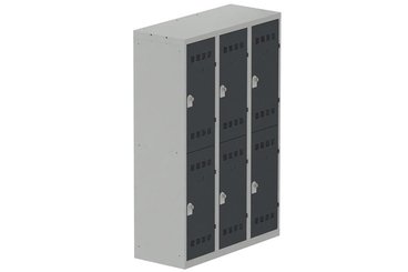 VESTIAIRES MULTICASES - 3 Colonnes - Vestiaire multicases, 3 colonnes L.120cm/6 cases, coffre gris clair/portes anthracite