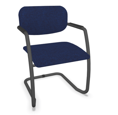 VISITEURS ET FONCTIONNELS - Luge - DIVA fauteuil dos tissu. piétement luge laqué noir assise et dossier tissu STEP coloris bleu chiné