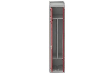 [Pas de famille] - [Pas de sous famille] - Vestiaire gain de place 1 colonne (fermeture cadenas) H,180xL,40xP,50cm coffre gris clair/portes rouge