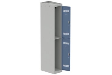 [Pas de famille] - [Pas de sous famille] - Vestiaire multicases 1 colonne L,30cm 2 cases (fermeture cadenas) H,180xL,30xP,50cm coffre gris clair/portes bleu