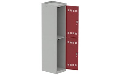 [Pas de famille] - [Pas de sous famille] - Vestiaire multicases 1 colonne L,40cm 2 cases (fermeture cadenas) H,180xL,40xP,50cm coffre gris clair/portes rouge