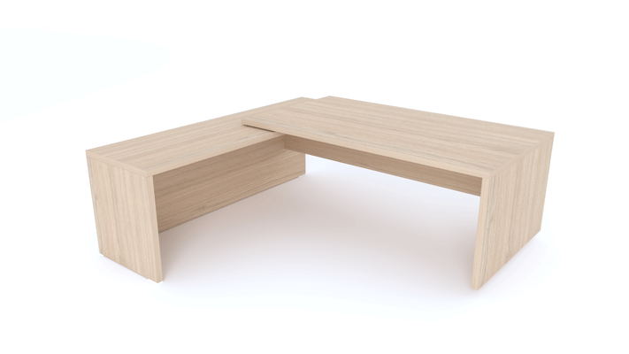 Gamme X5 - Tables de Bureau avec retour - X5- Plan Manager 180x90cm avec retour mur débordant (encombrement 210x200cm), -Finitions = Plateaux: Chêne (CE), piètement Chêne (CE)