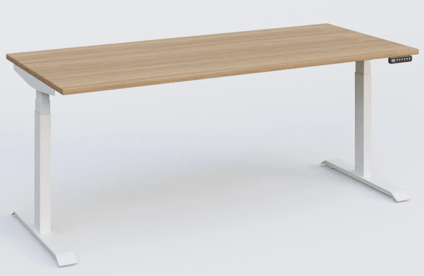 [Pas de famille] - [Pas de sous famille] - Poste solo 200*80 réglable en hauteur électriquement de 65-130 cm gamme KPro3. Plateau noyer et piètement blanc