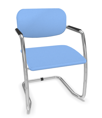VISITEURS ET FONCTIONNELS - Luge - DIVA fauteuil dos tissu. piétement luge chromé. assise et dossier tissu BONDAI coloris bleu clair