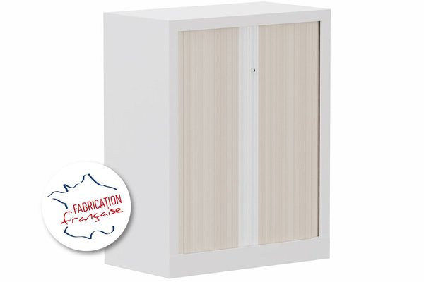 ARMOIRES A RIDEAUX - Largeur 80 cm - Armoire à rideaux H100xL80cm 2 tablettes, coffre blanc, rideaux acacia