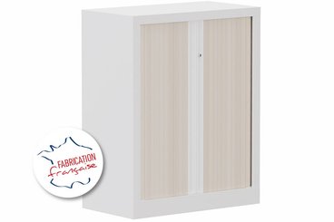 ARMOIRES A RIDEAUX - Largeur 80 cm - Armoire à rideaux H100xL80cm 2 tablettes, coffre blanc, rideaux acacia