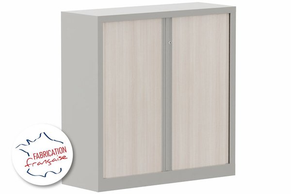 ARMOIRES A RIDEAUX - Largeur 120 cm - Armoire à rideaux H120xL120cm 2 tablettes, coffre aluminium, rideaux acacia