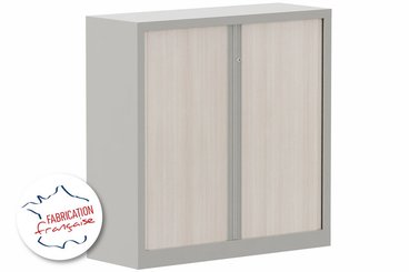 ARMOIRES A RIDEAUX - Largeur 120 cm - Armoire à rideaux H120xL120cm 2 tablettes, coffre aluminium, rideaux acacia