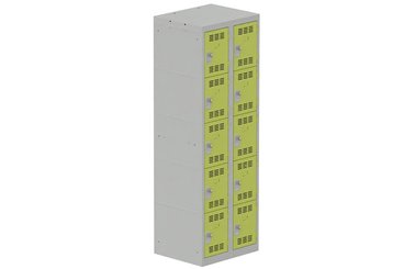 [Pas de famille] - [Pas de sous famille] - Vestiaire multicases 2 colonnes L,30cm 5 cases (fermeture cadenas) H,180xL,60xP,50cm coffre gris clair/portes anis