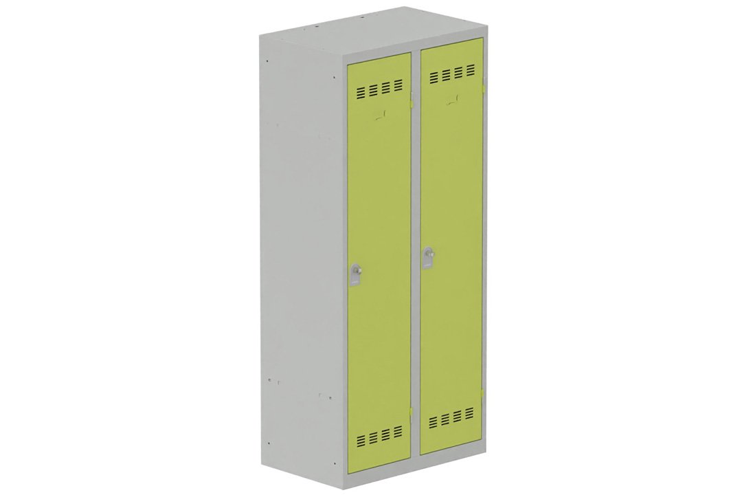 Vestiaire industrie salissante 2 portes (fermeture cadenas) H180xL80xP50cm coffre gris clair/ porte(s) anis