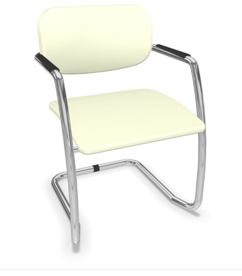 VISITEURS ET FONCTIONNELS - Luge - DIVA fauteuil dos tissu. piétement luge chromé assise et dossier vinyle RNN coloris ivoire