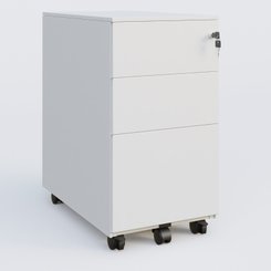 [Pas de famille] - [Pas de sous famille] - Caisson métal slim sur roulettes 3 tiroirs dont 1 DS H60xL30xP52cm/ blanc