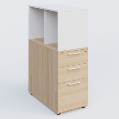 [Pas de famille] - [Pas de sous famille] - Caisson HB 3 tiroirs avec niche. Caisson Hêtre et niche blanche.