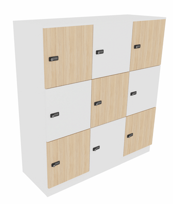 CASIERS - 3 cases - Ensemble de 3 Meubles à cases H.480*3+100+19MM = +xL.120xP.50cm - 3 cases H43cm. portes pleine. serrure à code longueur 1350mm coffre chêne Ambré portes blanches