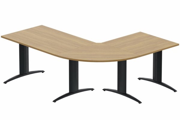 Gamme K2 - Ensembles panoramiques - K2- Ensemble panoramique Plan principal 180x80 + angle 90° et retour 80x80 -Finitions : PLATEAUX: NOYER (NO) / PIETEMENTS: ANTHRACITE (AN)