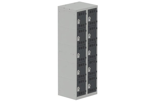 VESTIAIRES MULTICASES - 2 Colonnes - Vestiaire multicases, 2 colonnes L.60cm/10 cases, coffre gris clair/portes anthracite