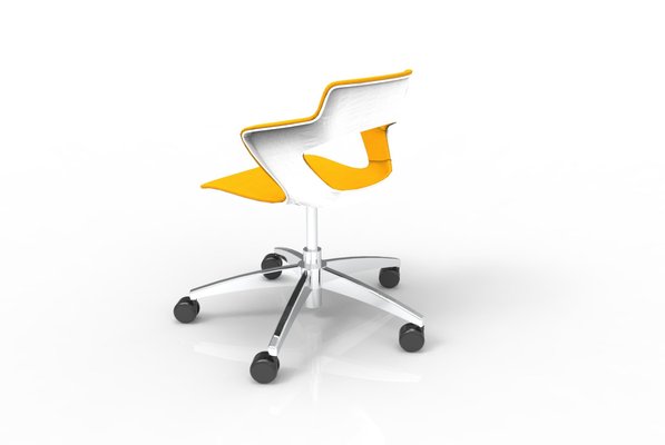 VISITEURS ET FONCTIONNELS - Sur roulettes - SWEETY Chaise réglable en hauteur,  5 branches sur roulettes en aluminium poli , coque polypropylène coloris blanc, placets assise et dossier tissu BONDAI coloris jaune