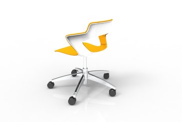 VISITEURS ET FONCTIONNELS - Sur roulettes - SWEETY Chaise réglable en hauteur,  5 branches sur roulettes en aluminium poli , coque polypropylène coloris blanc, placets assise et dossier tissu BONDAI coloris jaune