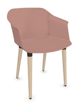 VISITEURS ET FONCTIONNELS - 4 Pieds - POLYTONE chaise 4 pieds bois. assise H45.5cm. Sans placet d'assise, assise rose, pieds bois
