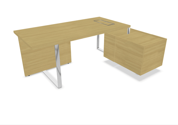 Gamme P1 - Tables de bureau - P1 Ensemble de bureau 204x150cm. crédence retour à droite. top access. avec voile de fond