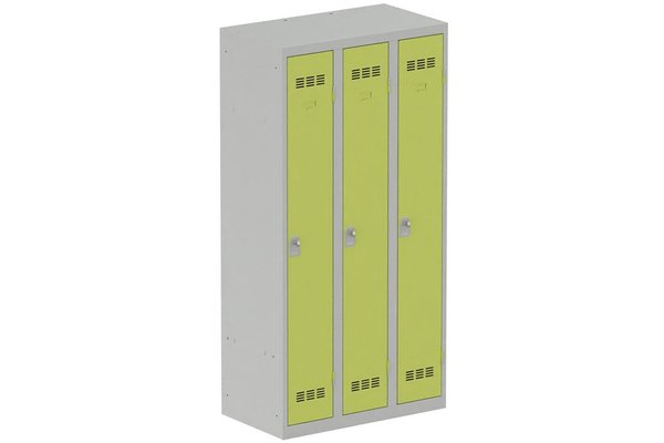 [Pas de famille] - [Pas de sous famille] - Vestiaire industrie propre 3 portes (fermeture cadenas) H180xL90xP50cm coffre gris clair/ porte(s) anis