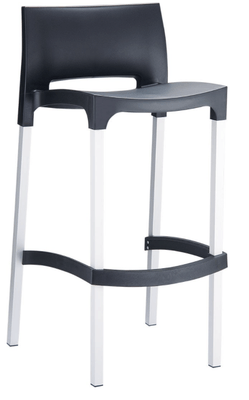 POLYPROPYLENE - TABOURETS  - GALICE-Chaise haute en polypropylène recyclable. Pieds en aluminium anodisé 25x25mm. Usage intérieur et extérieur. Empilable par 4. Coloris noir