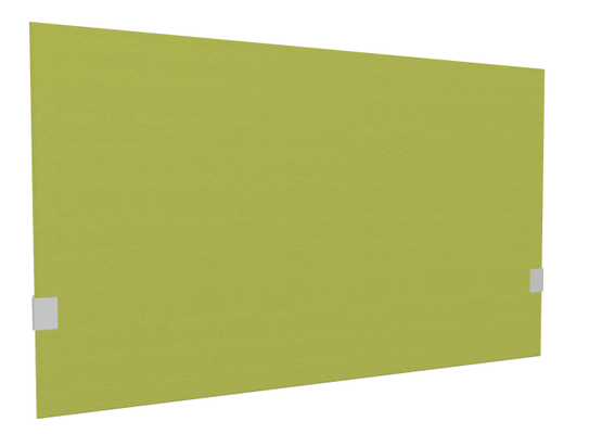 PANNEAUX ECRANS POUR BUREAU DROIT SOLO - Pour bureaux largeur 120 cm - SECRET Panneau-écran acoustique H74cm pour poste solo L.120cm. 2 faces tissu SYNERGY coloris vert clair. pinces de fixation réglables en hauteur coloris aluminium