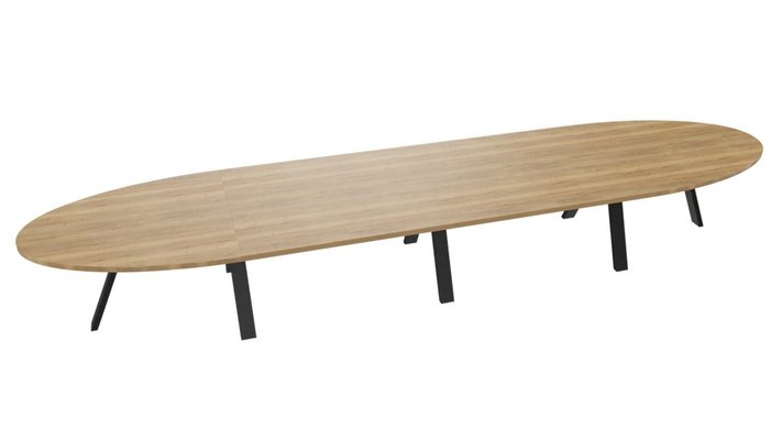 [Pas de famille] - [Pas de sous famille] - TABLE OBLONGUE 4 PLATEAUX 540X120CM SUR STRUCTURE X3 MEETING, couleur Chêne naturel et piètement Noir mat